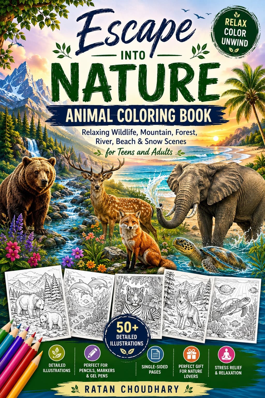 Escape stress with stunning animal and nature coloring pages designed for relaxation and creativity.